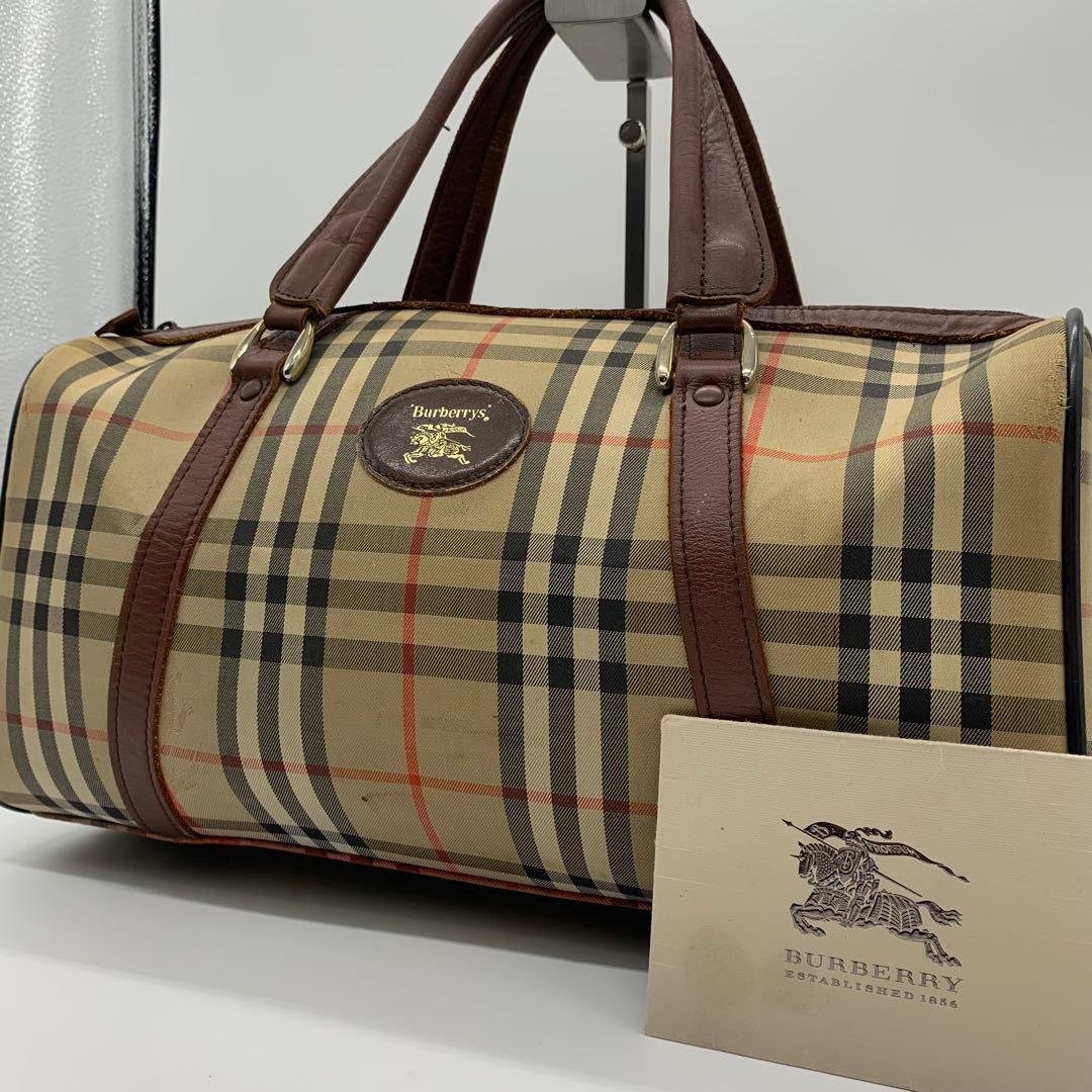 バーバリー ミニボストンバッグ ノバチェック ホースロゴ シャドーホース