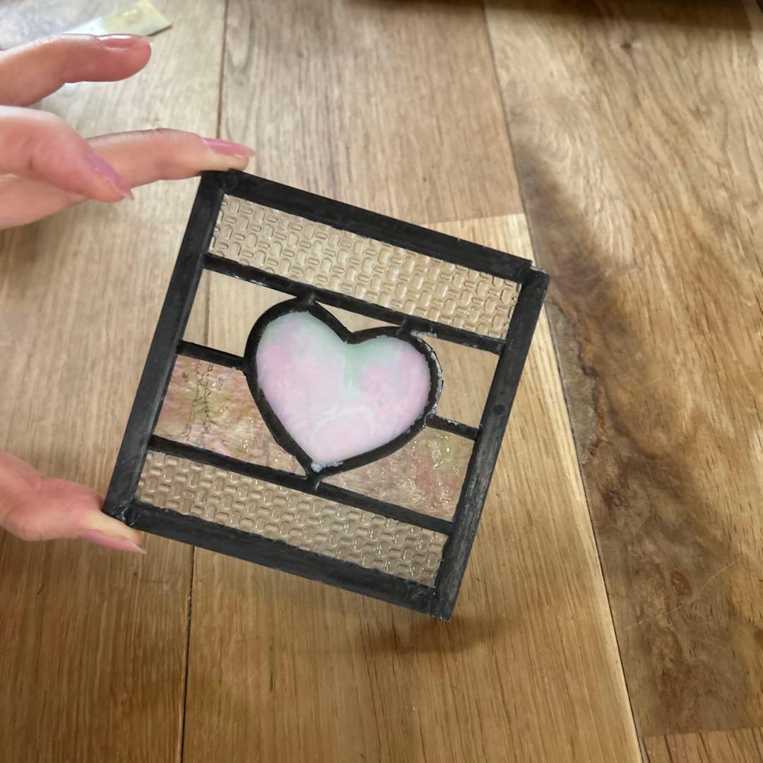 アンティーク風　輸入　ステンドグラス　ミニサイズ　ガラス　ハート