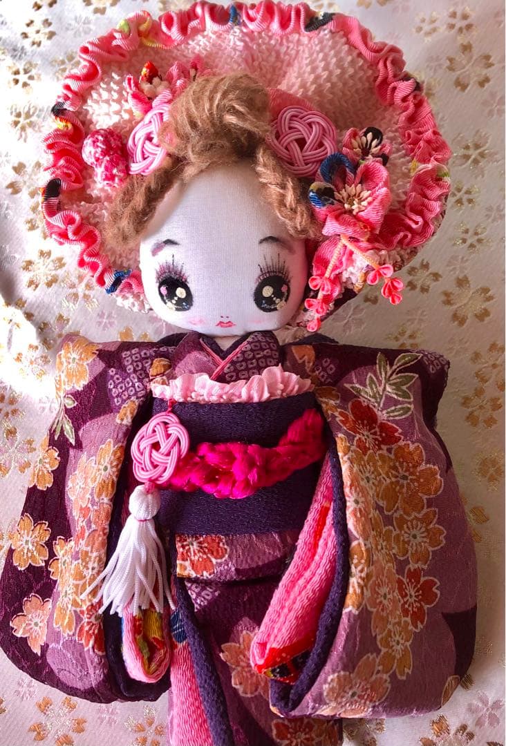 ＊夢 文化人形＊桃の節句乙女♡創作文化人形約24cmつまみ細工 お着物＊