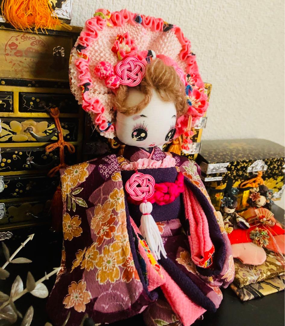 ＊夢 文化人形＊桃の節句乙女♡創作文化人形約24cmつまみ細工 お着物＊