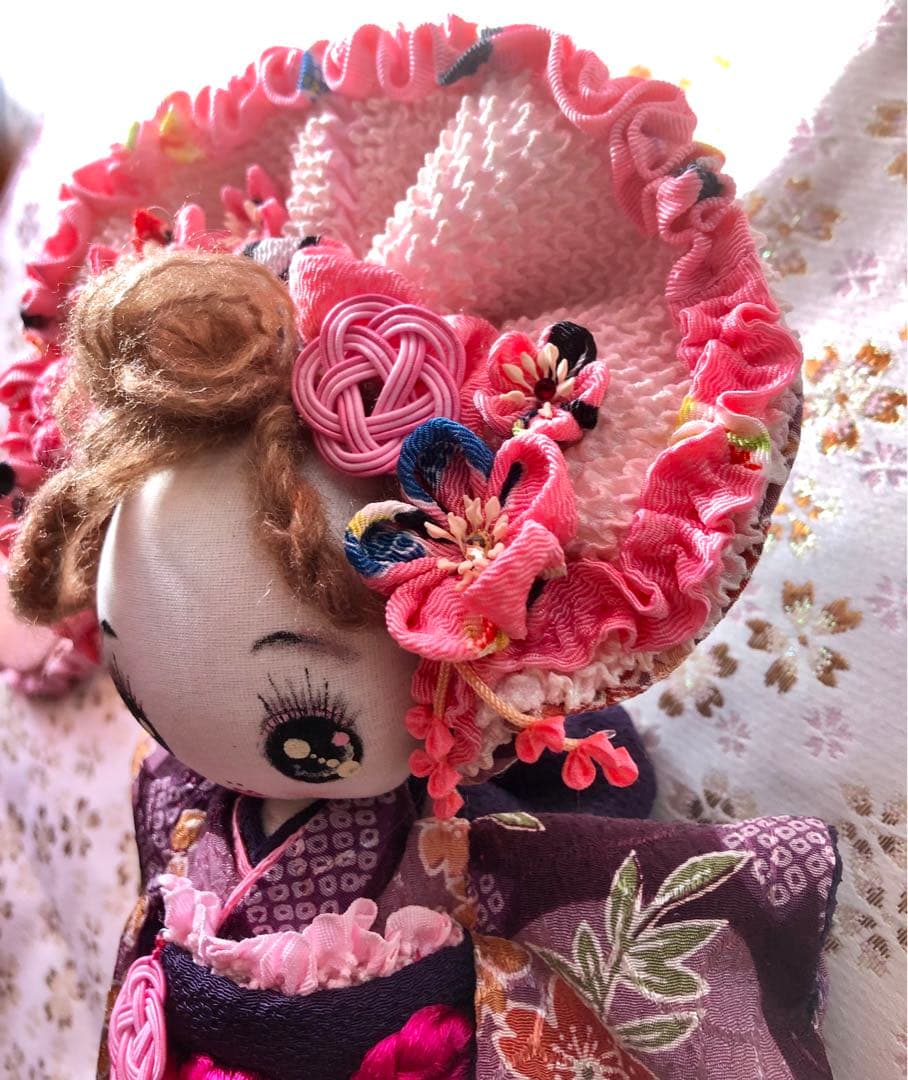 ＊夢 文化人形＊桃の節句乙女♡創作文化人形約24cmつまみ細工 お着物＊