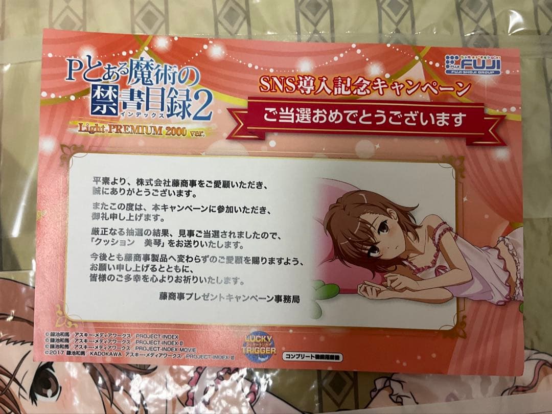 q*a様 Pとある魔術の禁書目録2　御坂美琴　クッション　非売品