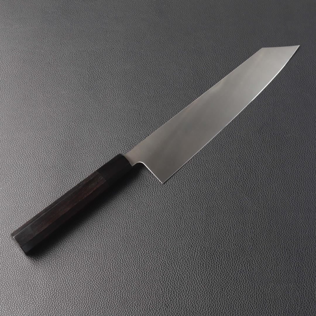 11104 切付型牛刀 8寸 刺身包丁 和牛刀 両刃包丁 黒檀黒水牛角八角柄