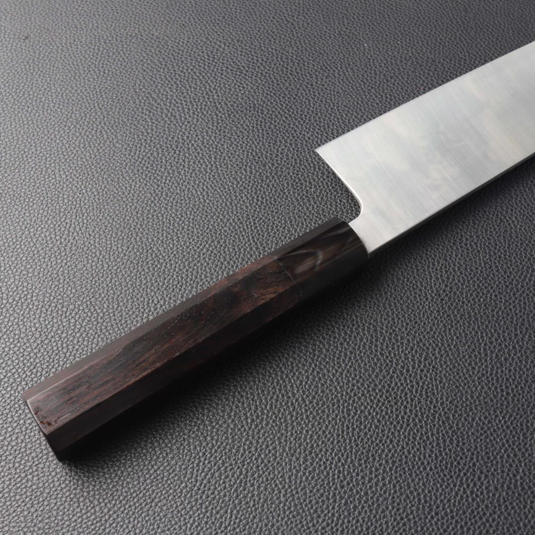 11104 切付型牛刀 8寸 刺身包丁 和牛刀 両刃包丁 黒檀黒水牛角八角柄