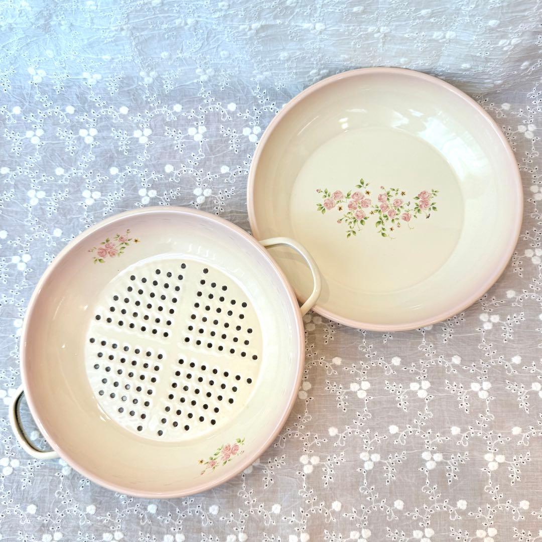 希少レア 旧イマン ポーレットコランダープレート ホーロー 花柄雑貨アンティーク