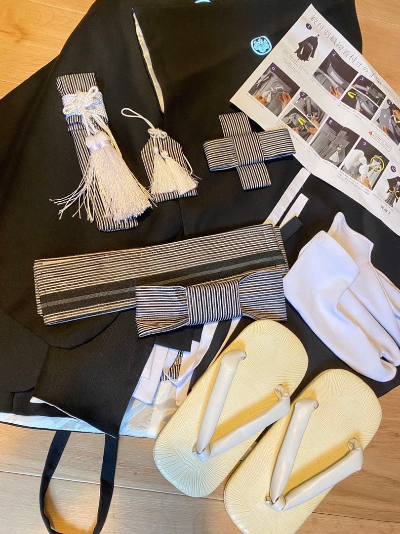 【115cm着付カンタン紋付き羽織袴8点セット＋足袋+雪駄 一式】