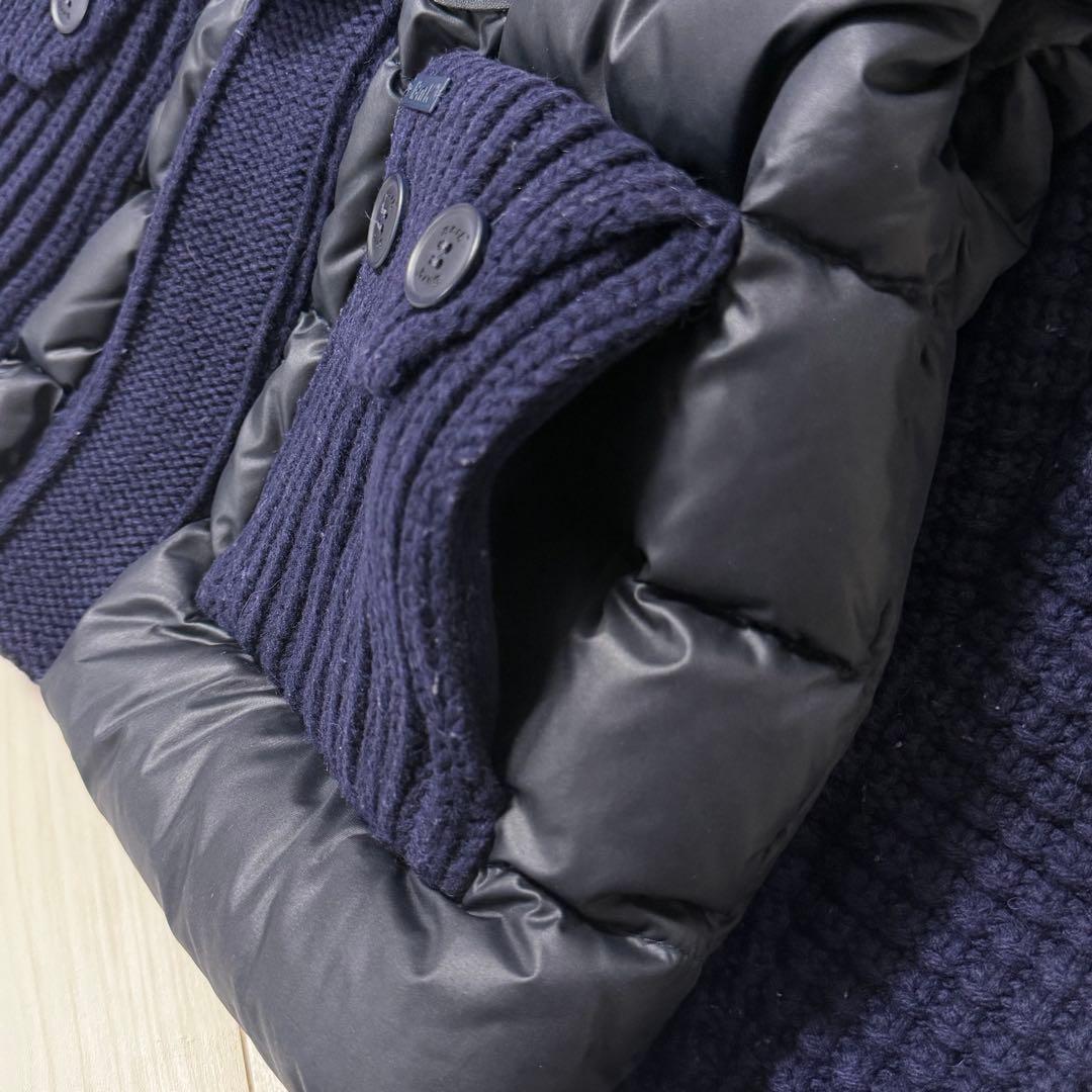 Bark バーク 鬼ワッフル編み ダウンジャケット ネイビー 異素材