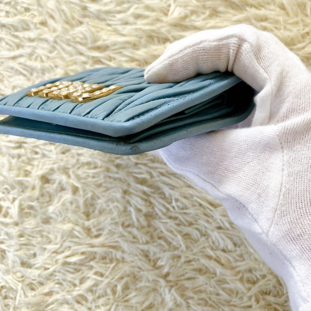 箱付✨ミュウミュウ 二つ折り財布 ビジュークリスタル マテラッセブルー RFID