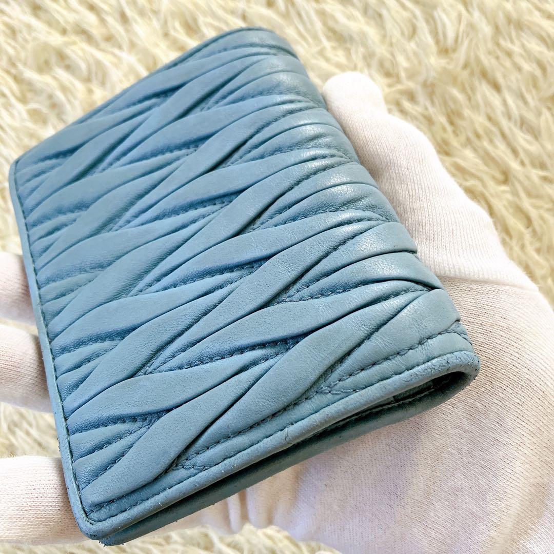 箱付✨ミュウミュウ 二つ折り財布 ビジュークリスタル マテラッセブルー RFID