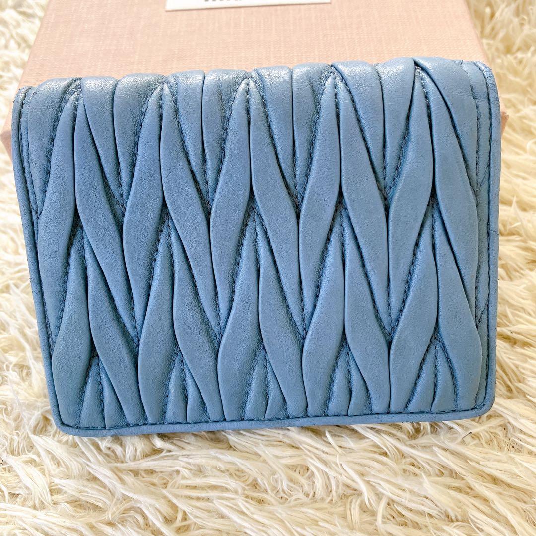 箱付✨ミュウミュウ 二つ折り財布 ビジュークリスタル マテラッセブルー RFID