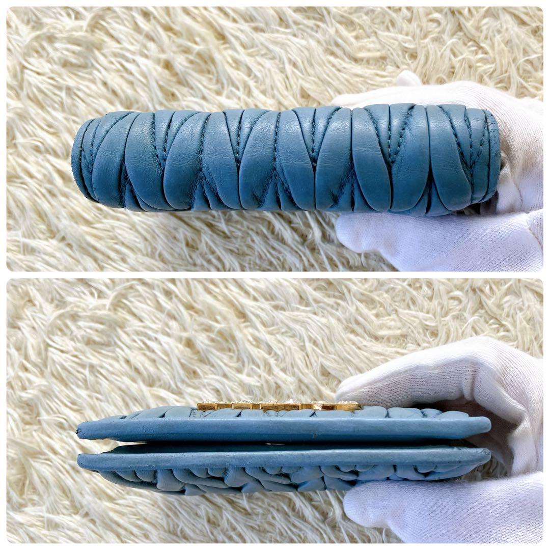 箱付✨ミュウミュウ 二つ折り財布 ビジュークリスタル マテラッセブルー RFID