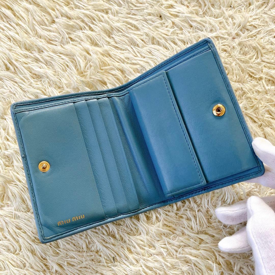 箱付✨ミュウミュウ 二つ折り財布 ビジュークリスタル マテラッセブルー RFID