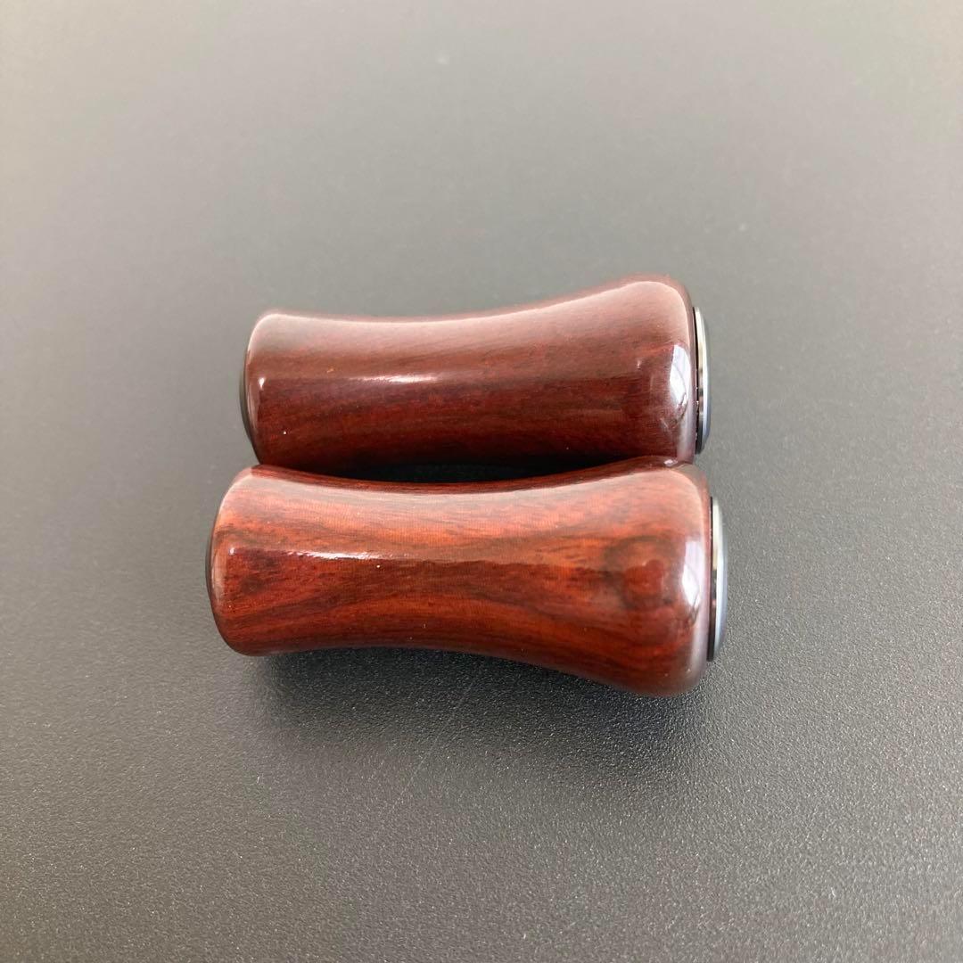 ウッドノブ 天然木/シルバー 2個 ダイワ・シマノ対応 ミラー加工 ベアリング付