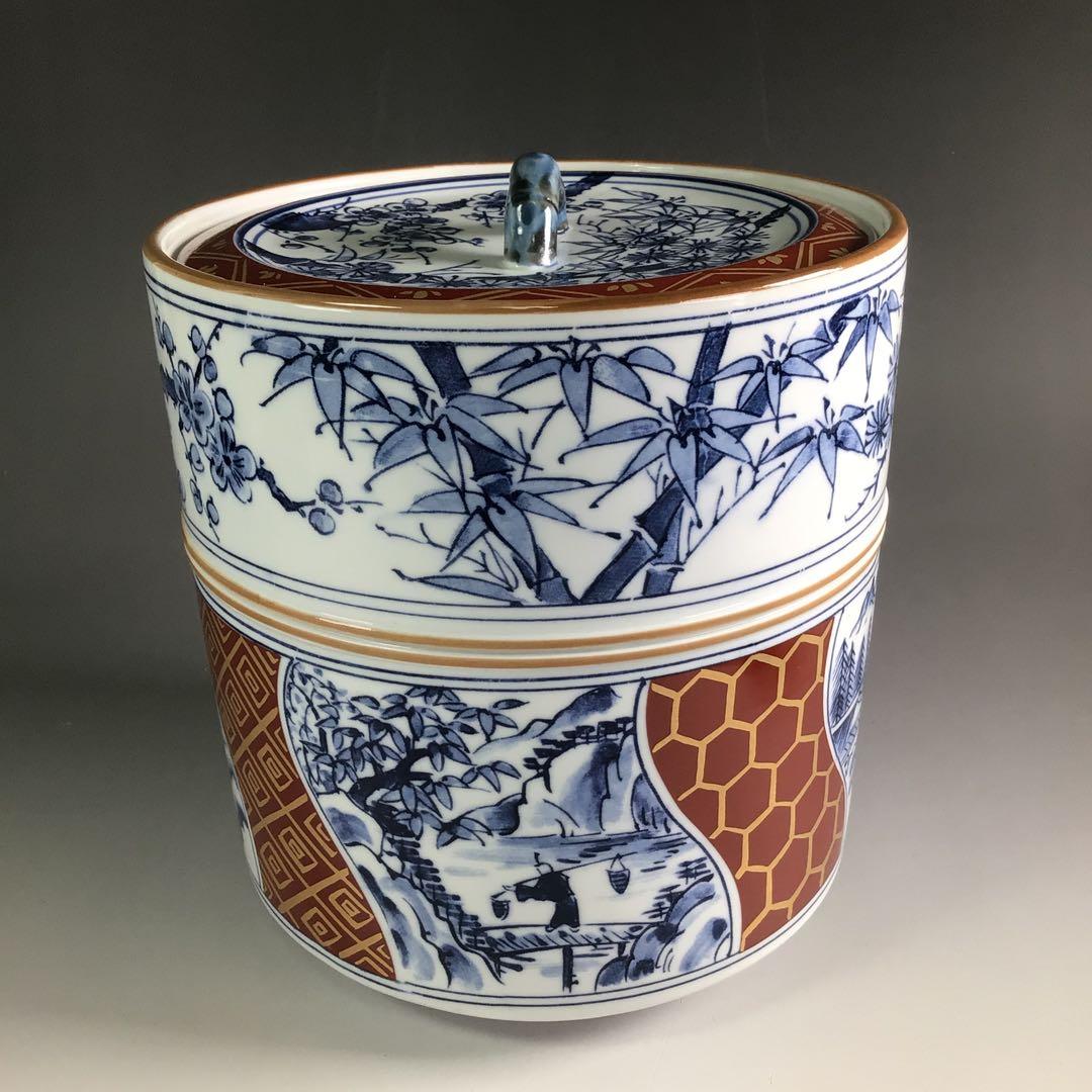 Ｒ２６２　皆具　『西尾瑞豊造』『染付金欄手皆具』　共箱　茶道具