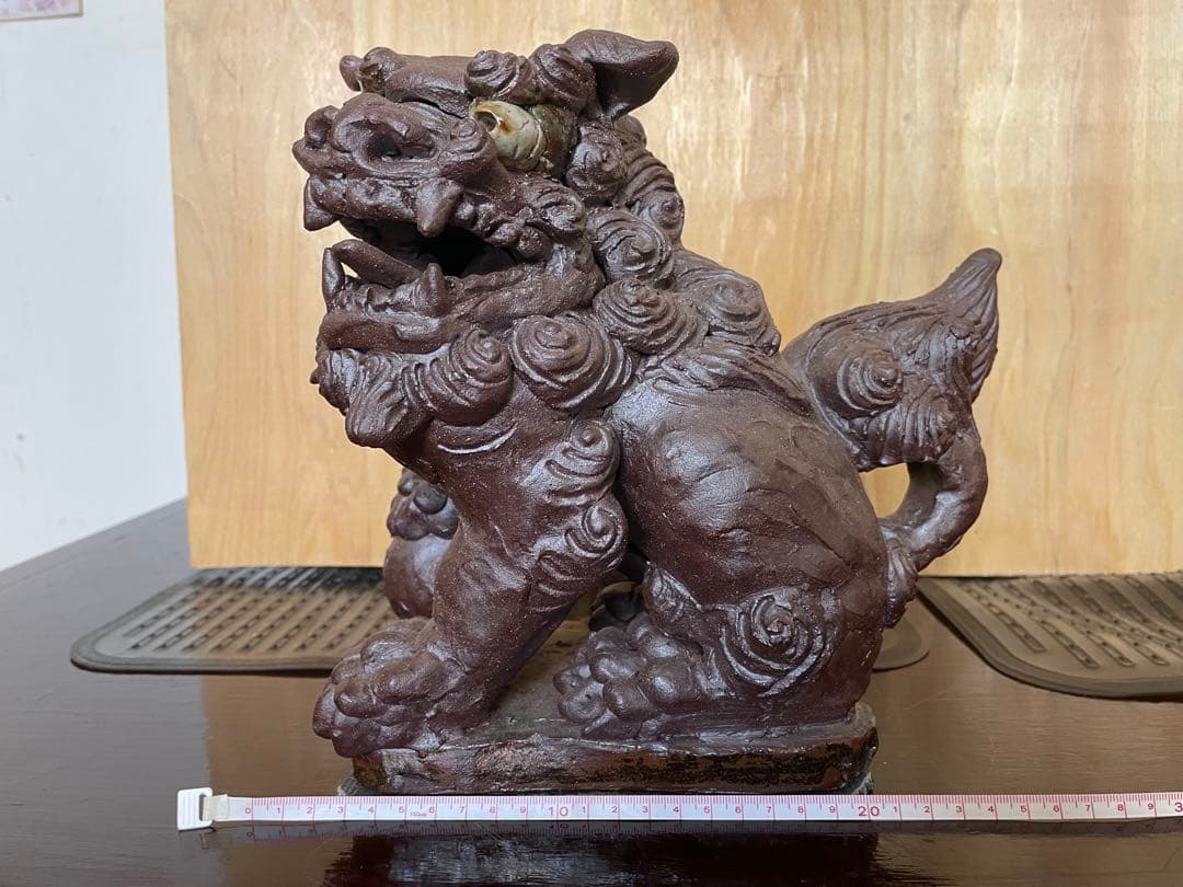 名工 島常賀 焼き〆台付きシーサー小 23cm 壺屋焼