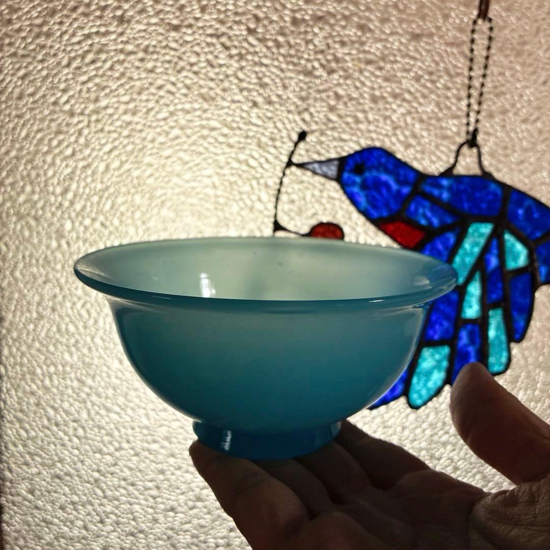 骨董　時代ガラス　空色　練りガラス　反り口　向付　氷コップ　ウラン②