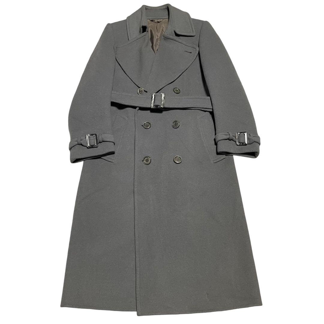 イタリア製【vintage】マキシ丈ウールダブルチェスターコート スカイブルーL