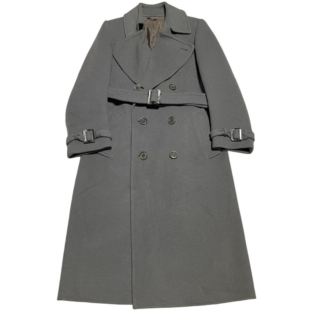 イタリア製【vintage】マキシ丈ウールダブルチェスターコート スカイブルーL