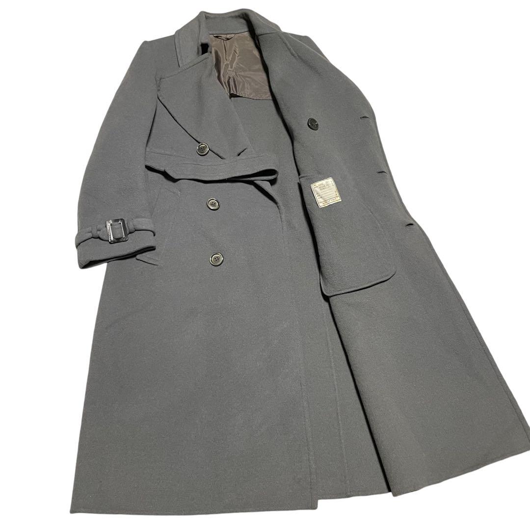 イタリア製【vintage】マキシ丈ウールダブルチェスターコート スカイブルーL