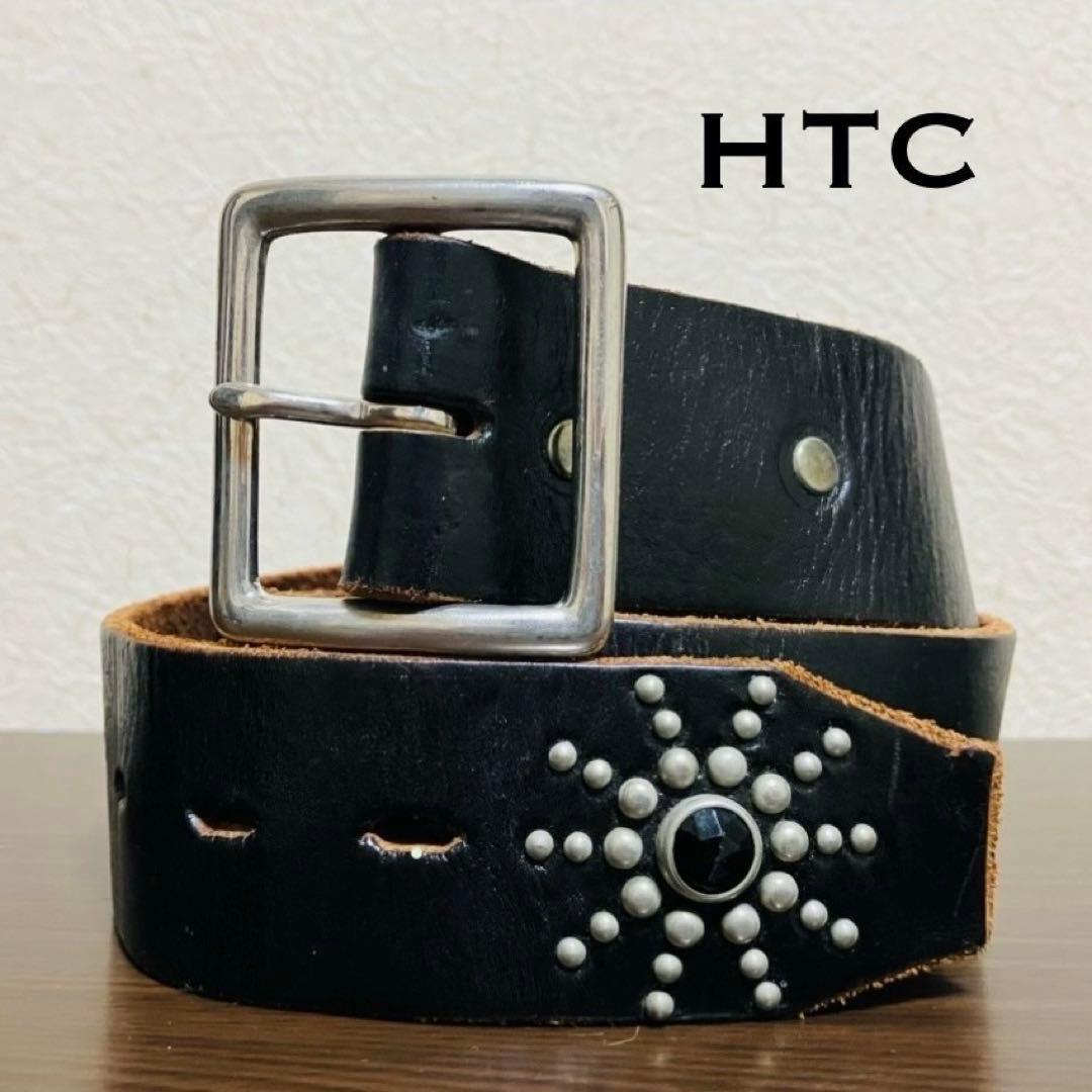HTC レザーベルト　スタッズベルト　エンドオンリー　ブラック