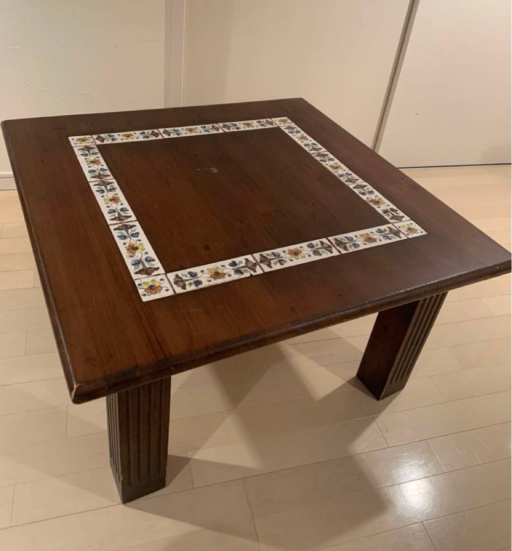 バレンシア家具 木製 正方形テーブル タイル ローテーブル