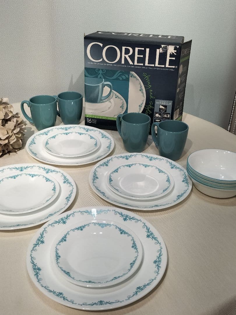 コレール　アメリカ　ガーデンレースミントブルー　16ピースセット