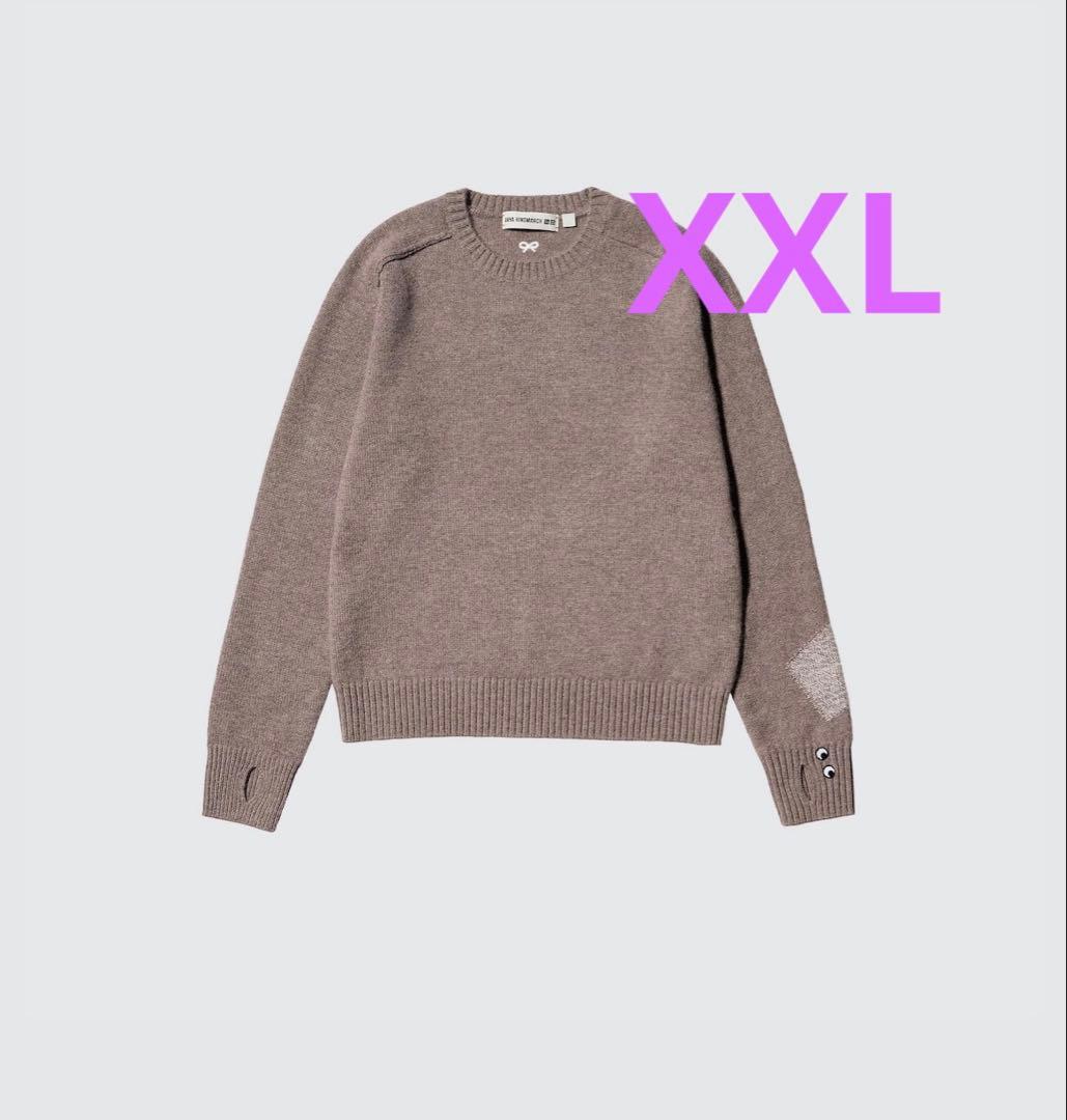 ユニクロ アニヤハインドマーチ XXL ブラウン カシミヤクルーネックセーター