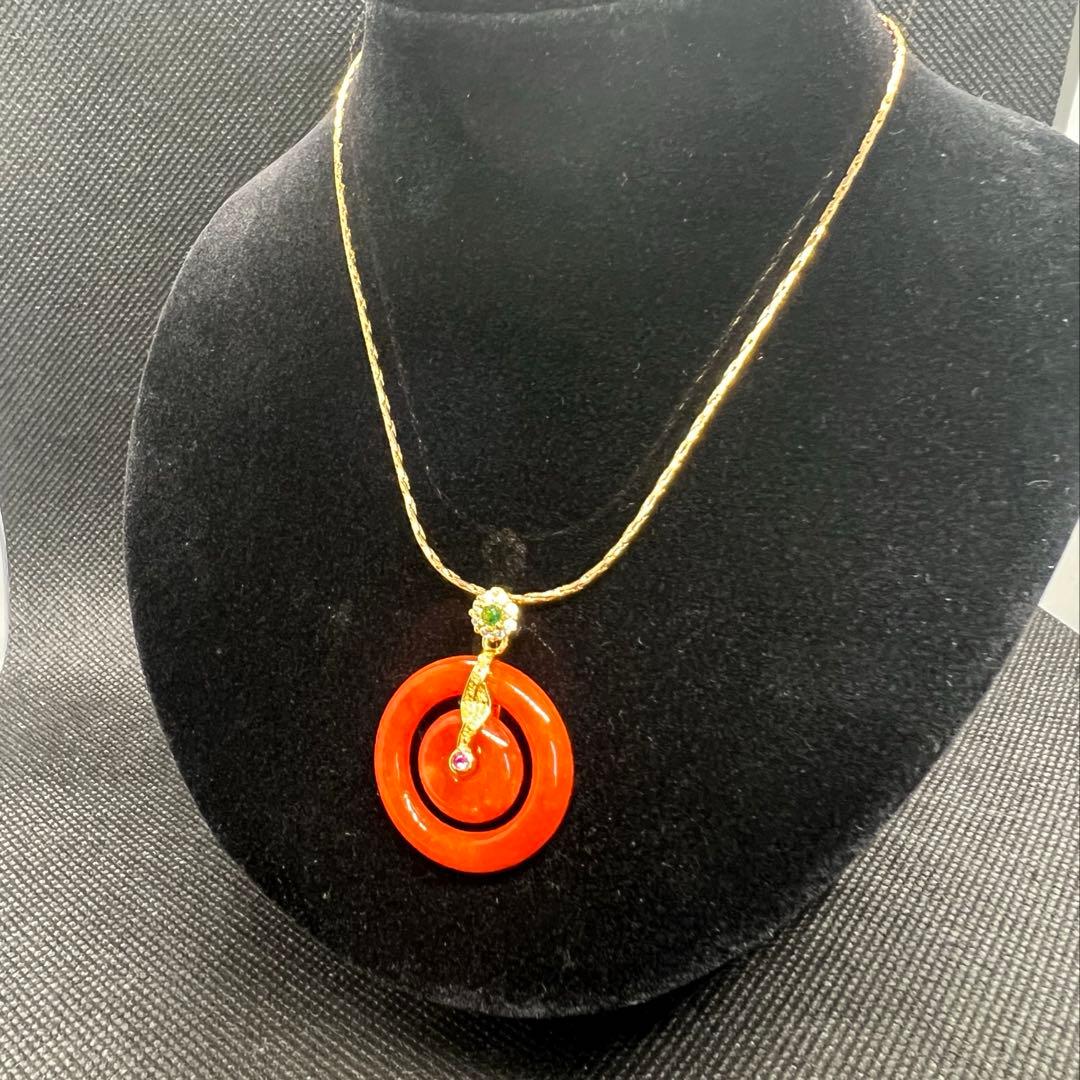 天然オレンジ翡翠の子母平安ボタンのペンダントトップAB1036