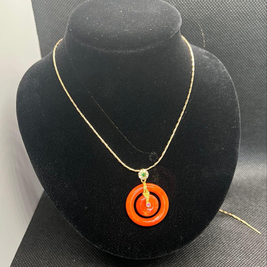 天然オレンジ翡翠の子母平安ボタンのペンダントトップAB1036