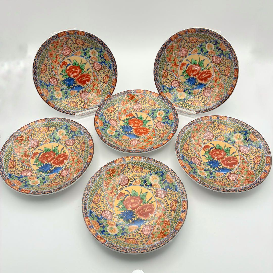 【美品】有田燒 万葉窯 色給丸紋 小皿揃 6枚セット 取皿 古伊万里 金彩