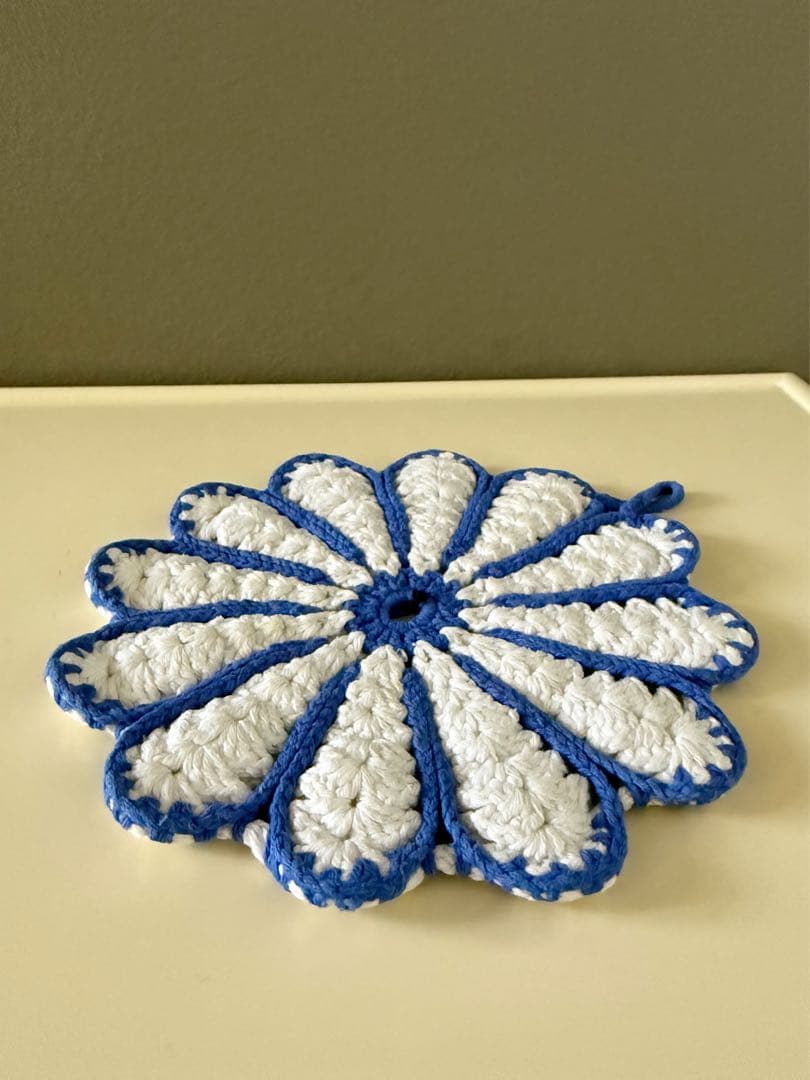 古着 ビンテージ 70s 鍵網 コースター グラニー ブランケット 敷物 美品