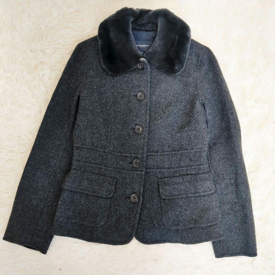【美品】バーバリー カシミヤ混 ラビットファー　ノバチェック　ジャケット 40