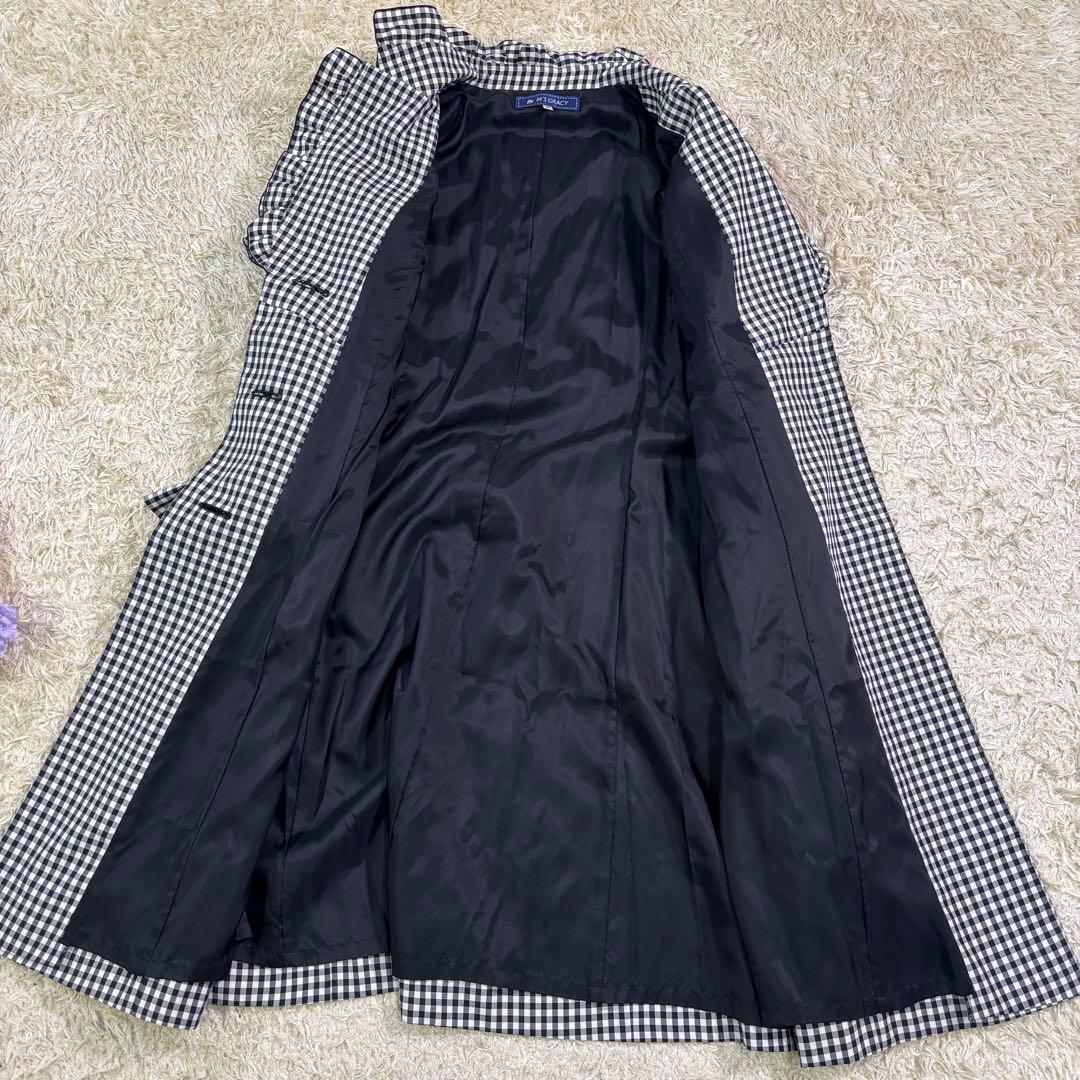 エムズグレイシー　ギンガムチェック　リボン　フリル　トレンチコート　40