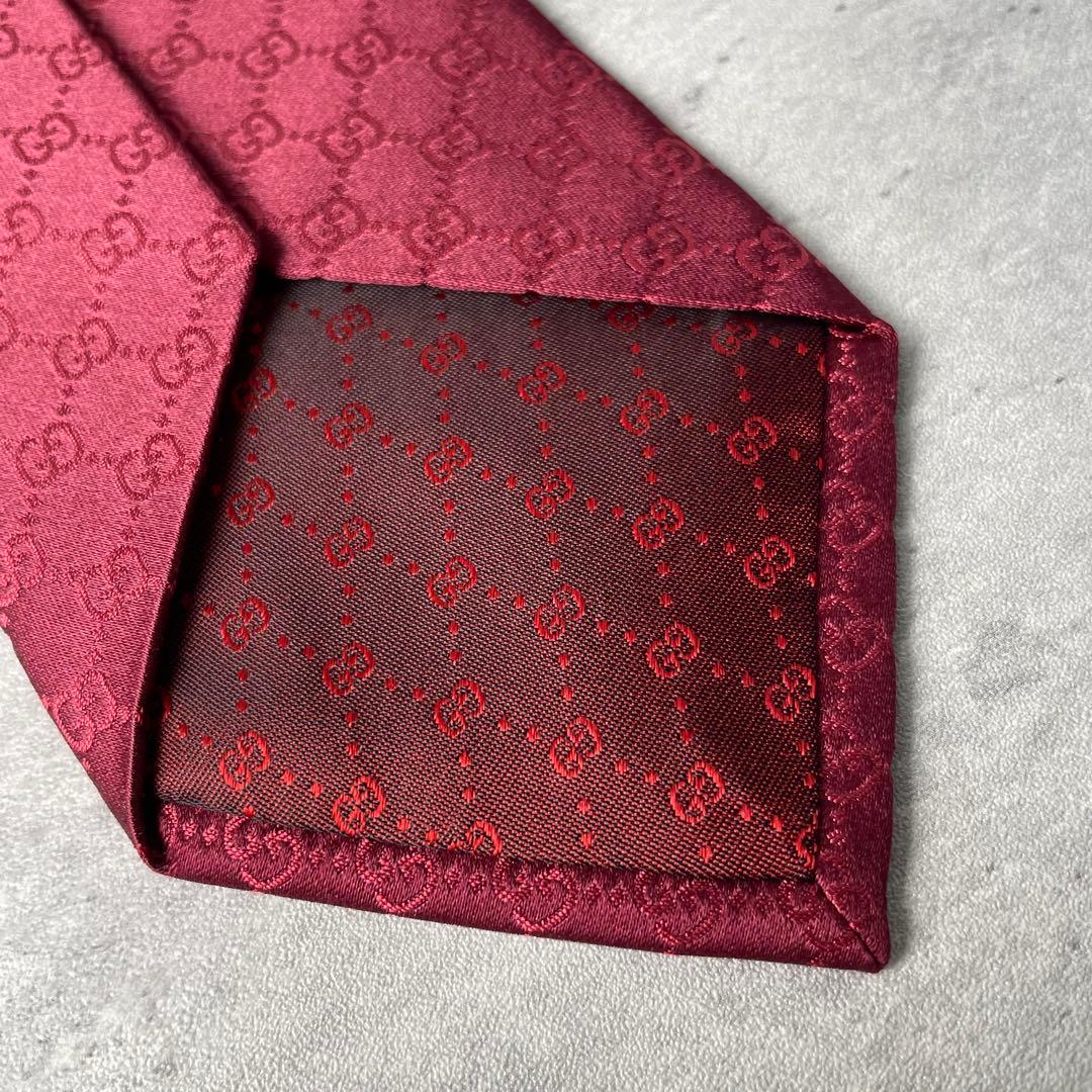 【現行】 GUCCI グッチ GG柄 総柄 ネクタイ ボルドー ワインレッド