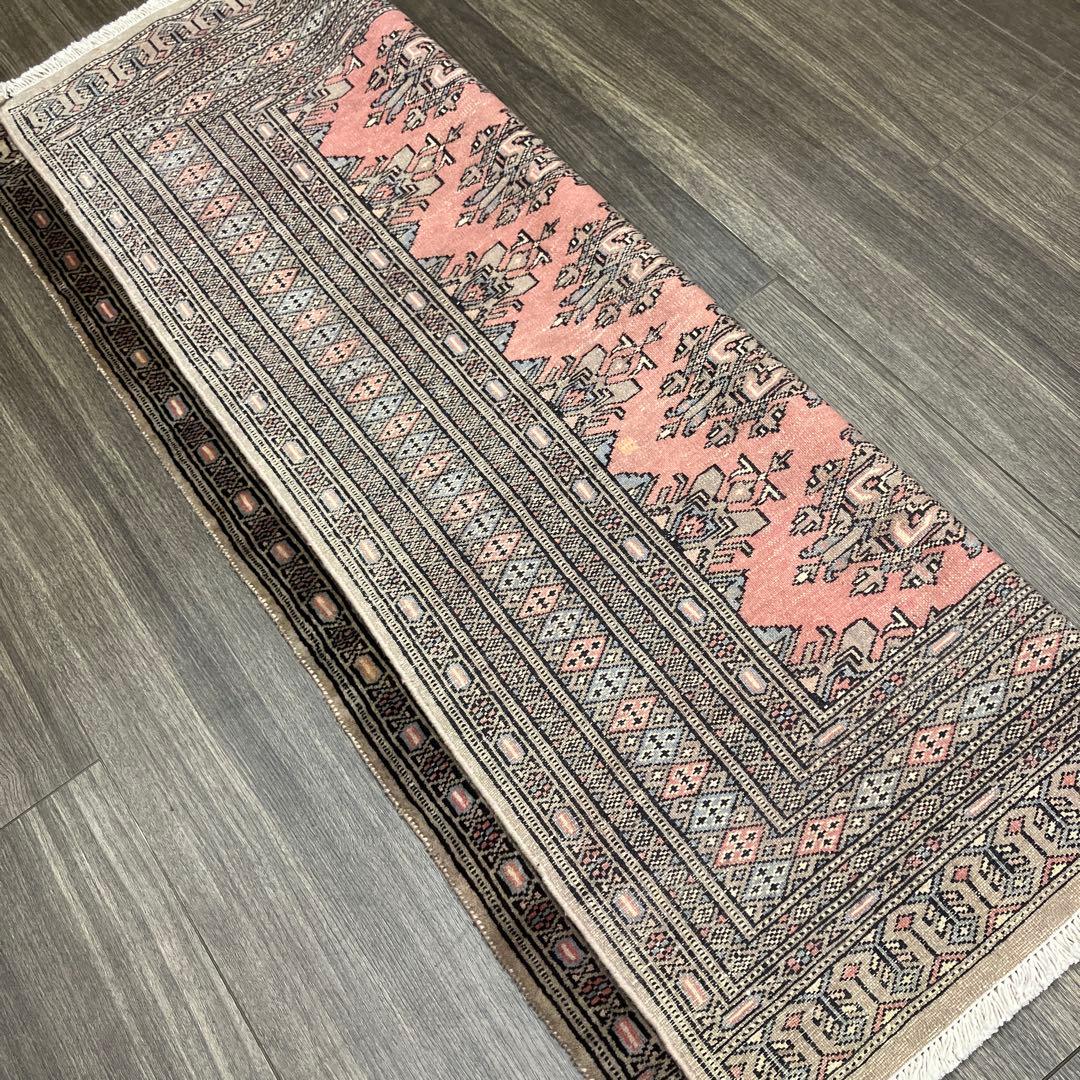 130x90cmカシミリヤンのアンテイーク絨毯トライバルラグ可愛いピンク色合い