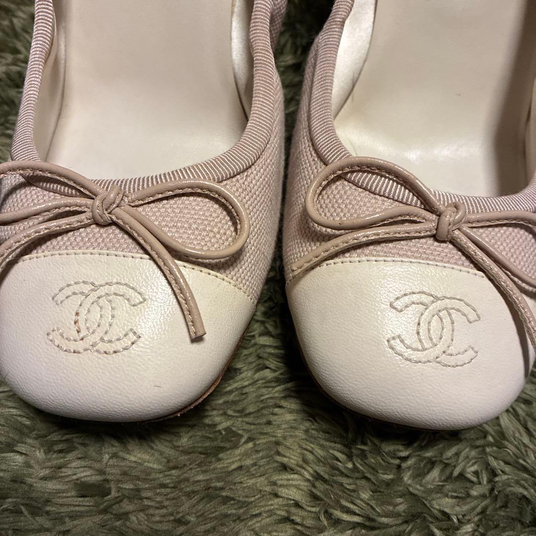 CHANEL ベビーピンク バレリーナ パンプス ヒール 37