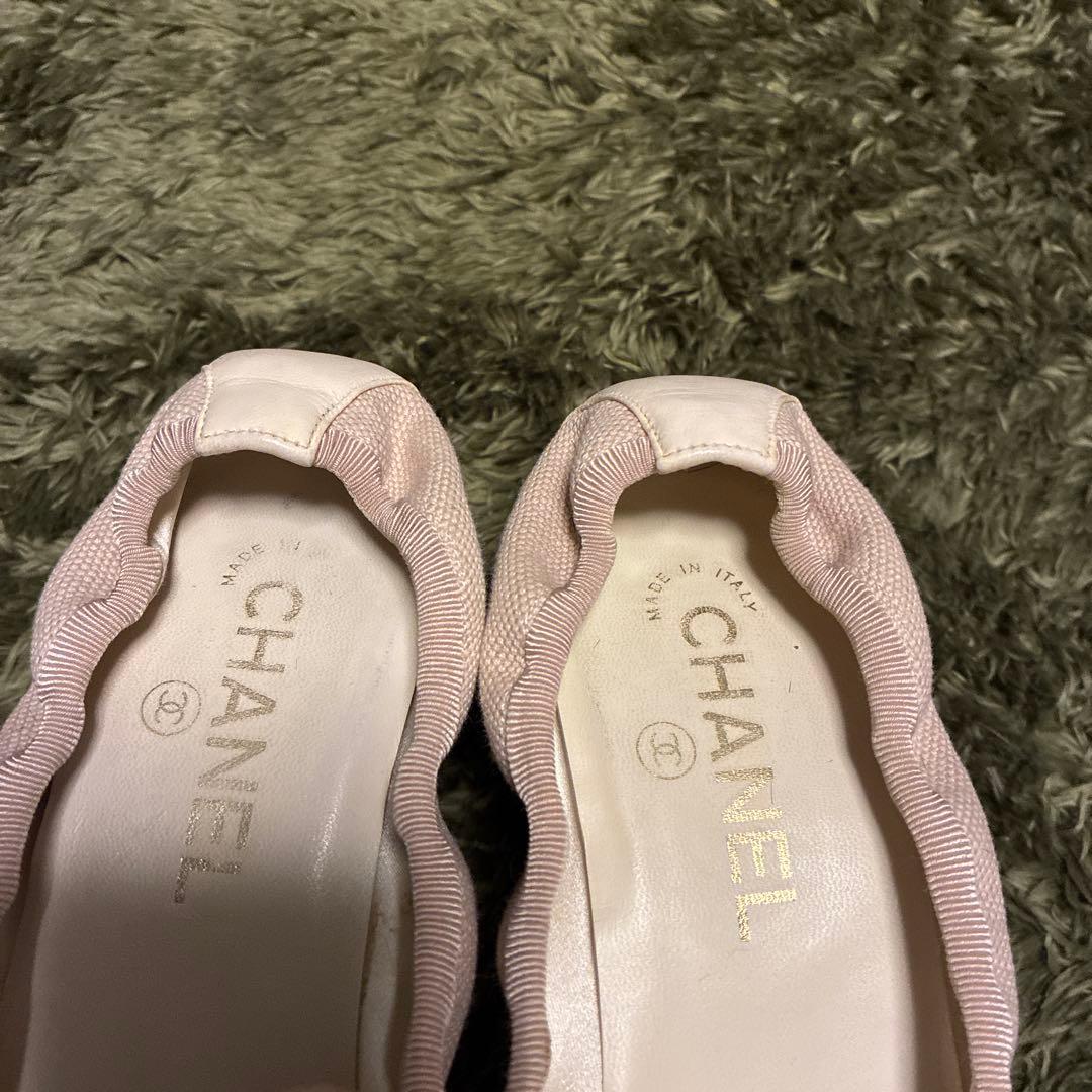 CHANEL ベビーピンク バレリーナ パンプス ヒール 37