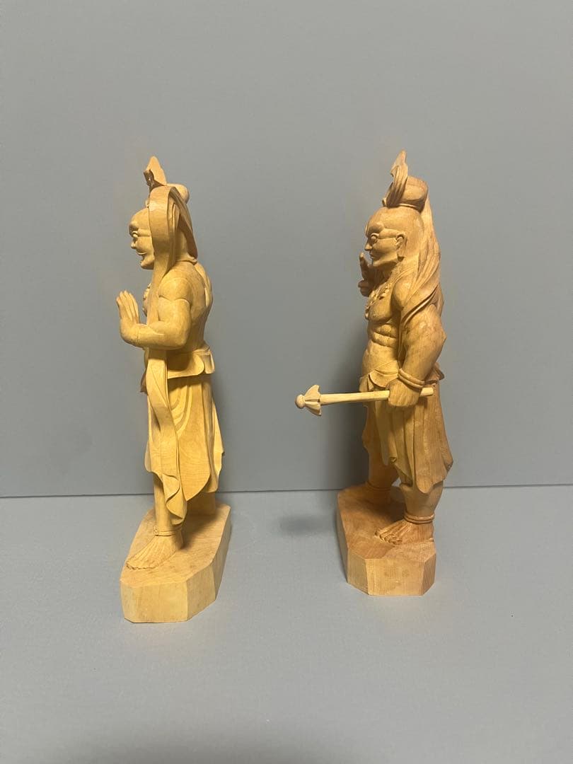 最終値下げ　木製　木彫り　柘植　仁王像　（金剛力士像）2体セット 大　④