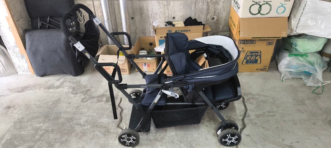 KATOJI　2人でゴー　ベビーカー　レインカバー付き　中古品