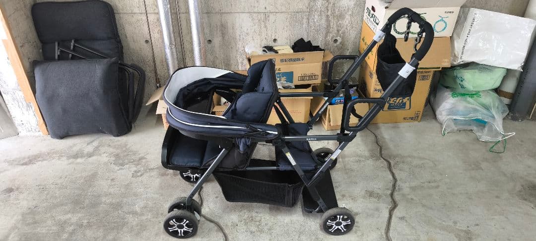 KATOJI　2人でゴー　ベビーカー　レインカバー付き　中古品