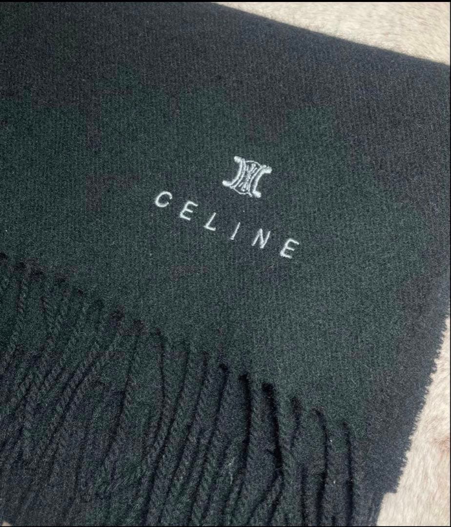 【新品】セリーヌ CELINEトリオンフ マフラー 黒 ウール100% ストール