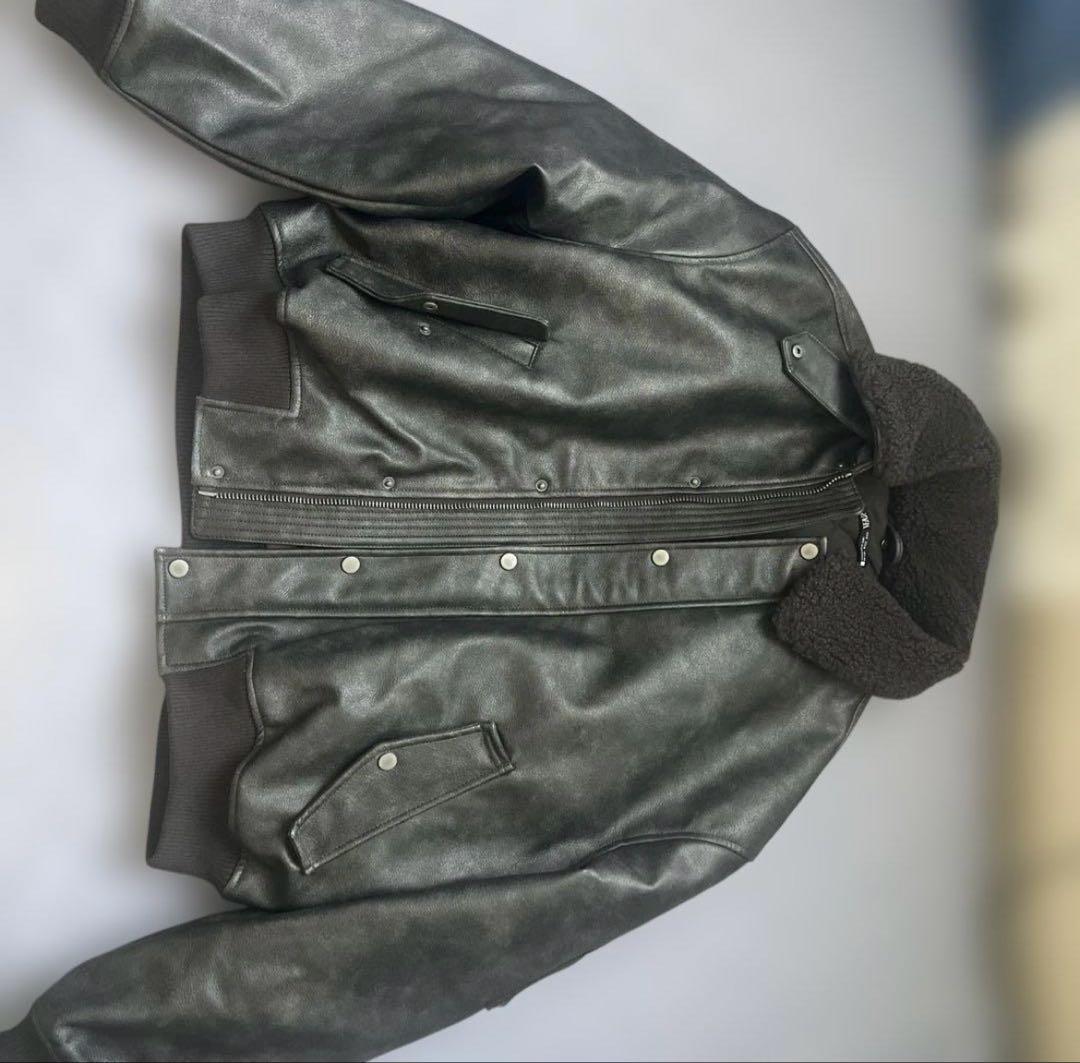 ZARA ボア襟 ブラックレザージャケット