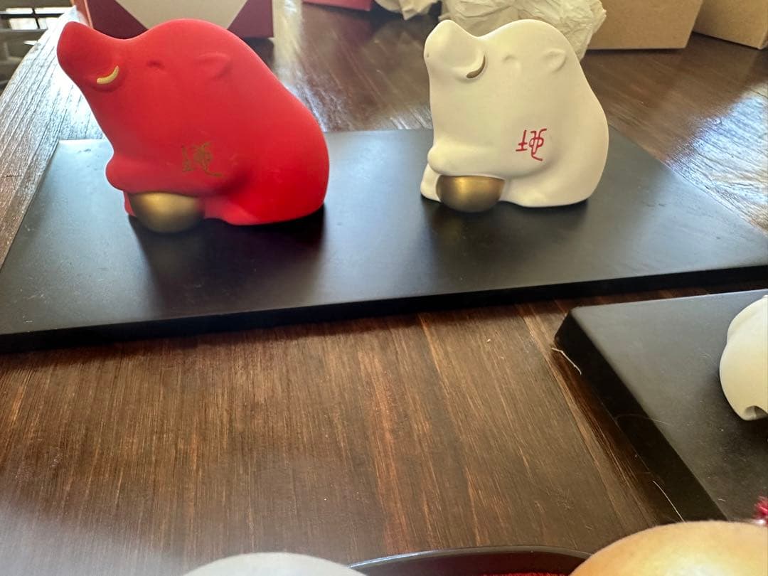 干支　紅白　置物　陶器　薬師窯　7セット