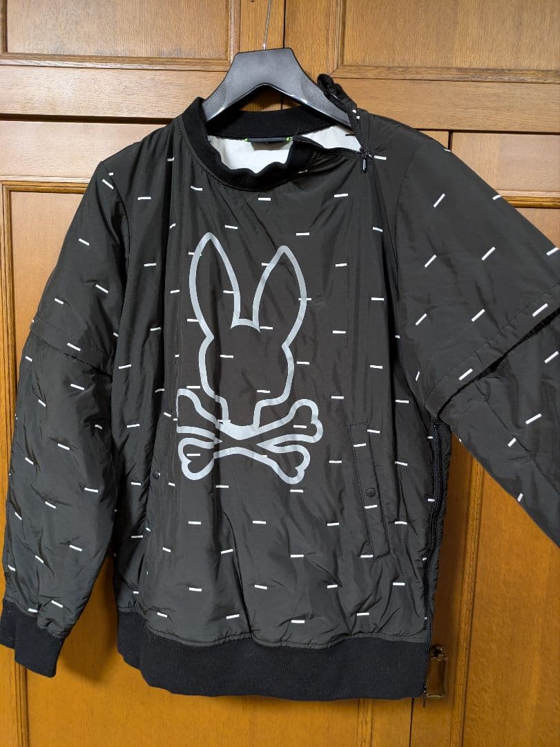 (美品) サイコバニー 2WAYダウンブルゾン 黒×白 総柄 袖着脱可