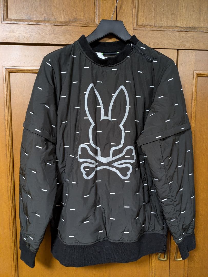 (美品) サイコバニー 2WAYダウンブルゾン 黒×白 総柄 袖着脱可