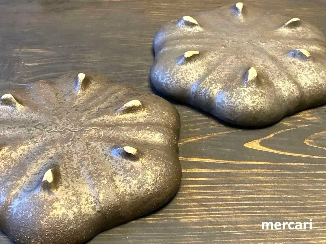 【本日限定特価】安福由美子　黒錆　足付六花弁皿 2枚　レア　作家もの　プレート