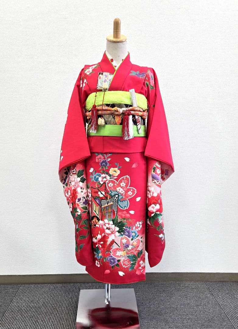 七五三　7歳　120cm　ポリエステル　つくり帯　髪飾り