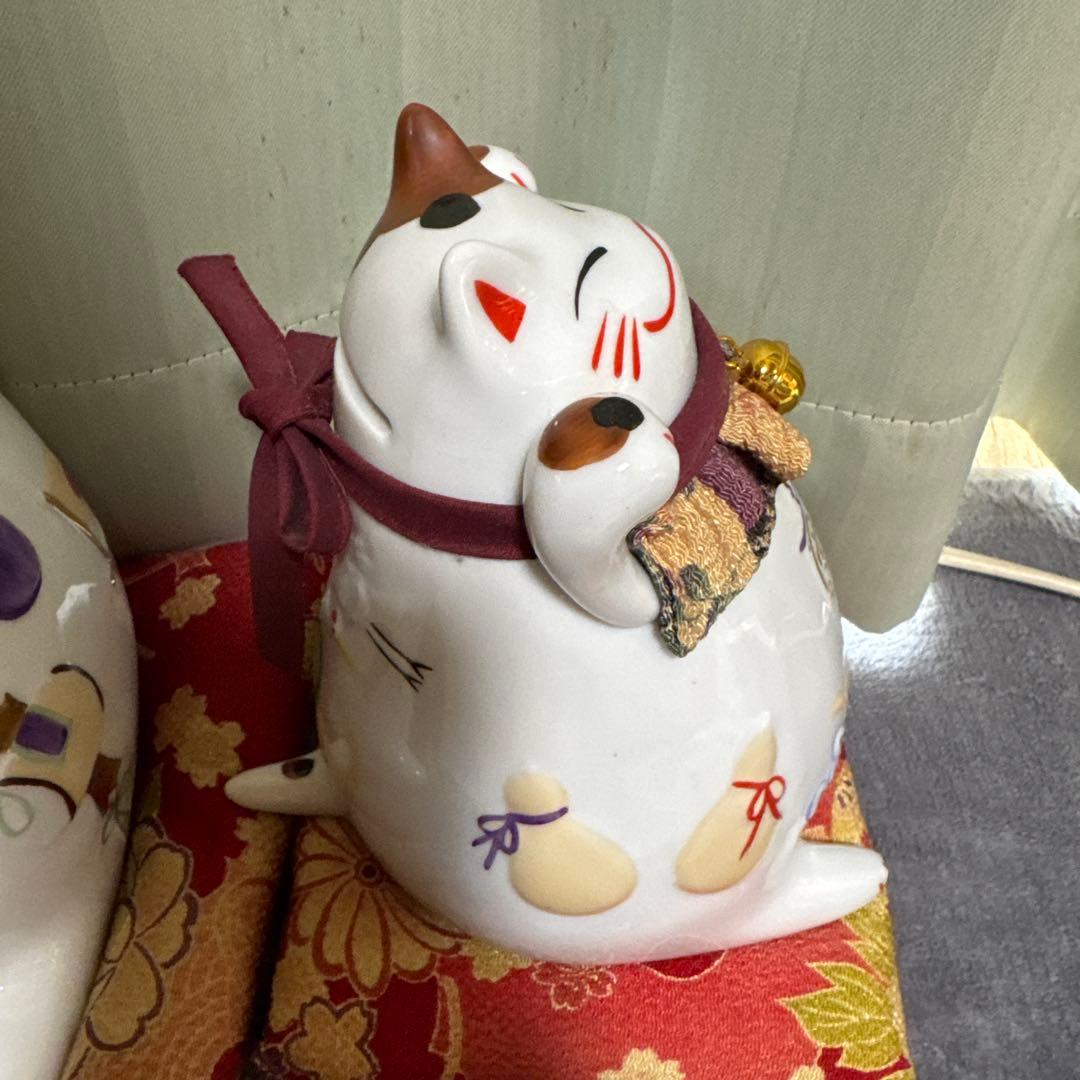 ④猫舎道楽堂　ねこや　招き猫　鈴付き　茶色　宝船　2個セット　貯金箱