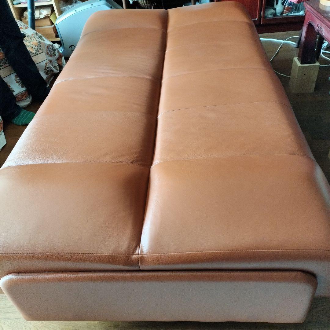 フランスベッド　ブラウン本革ソファ、ソファベッド