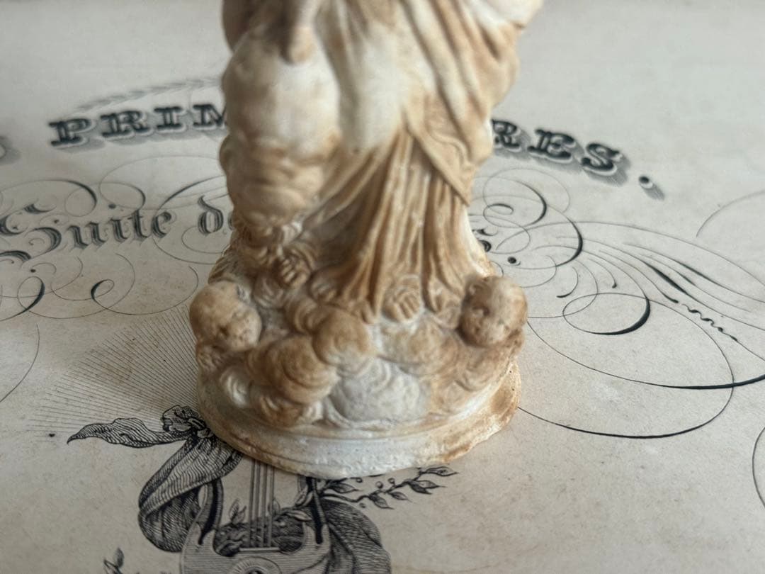 フランスアンティーク　小さなイエスキリスト&聖母マリア像 彫刻 全長14cm